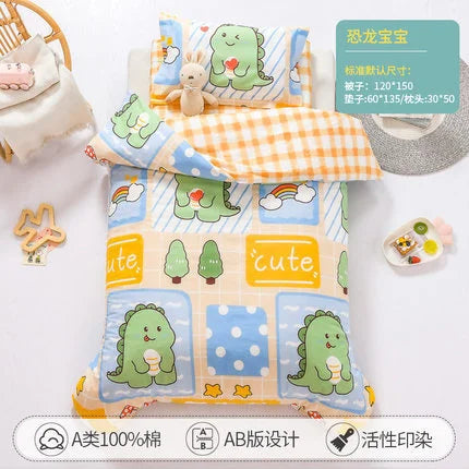 3Pcs Cotton Crib Bed Linen Set Includes Pillowcase, Bed Sheet, Duvet Cover Without Filler