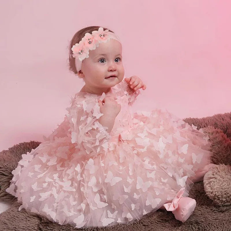 3 6 9 12 18 24 Months Newborn Dress Flowers Mesh Fashion Party Little Princess Baby Dress for Christmas or Birthday