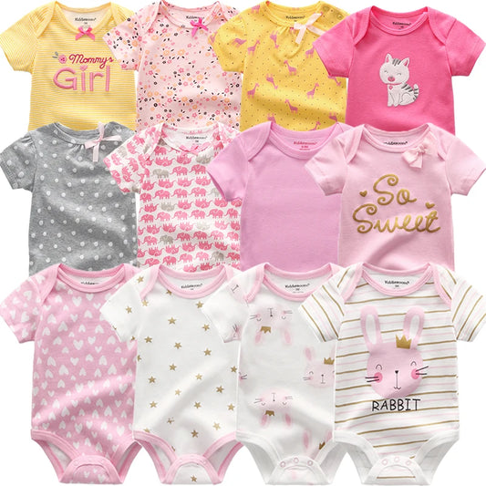 6Pcs Cotton Jumpsuits for Babies and Toddler Girls Spring and Summer