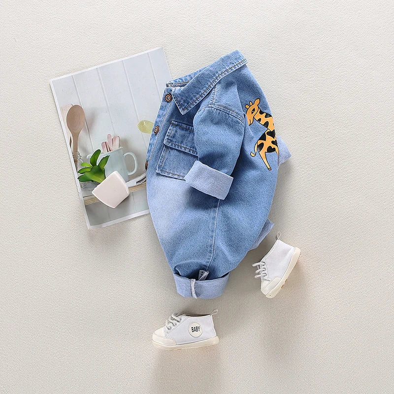 Newborn Baby Jumpsuit and Romper in Cute Denim with Embroidery