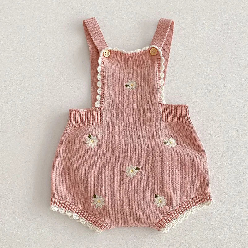 Cute Baby Girls' Knitted Clothing Set - Newborn Baby Girls' Embroidered Bodysuits