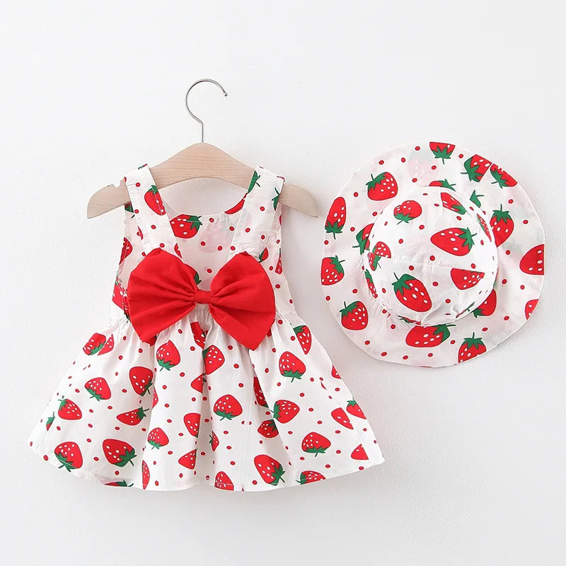 Infant Baby Girl Dress and Hat Set - 0-3M Cotton Dress