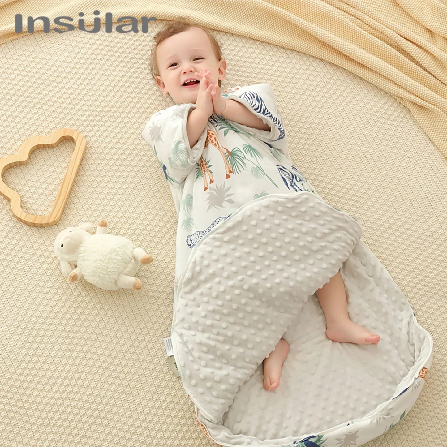 INSULAR Infant Thickened Pajamas Baby Warm Sleeping Bags Kids Sleep Sack Toddler Anti-kick Onesuit Detachable Sleeves Adjustable