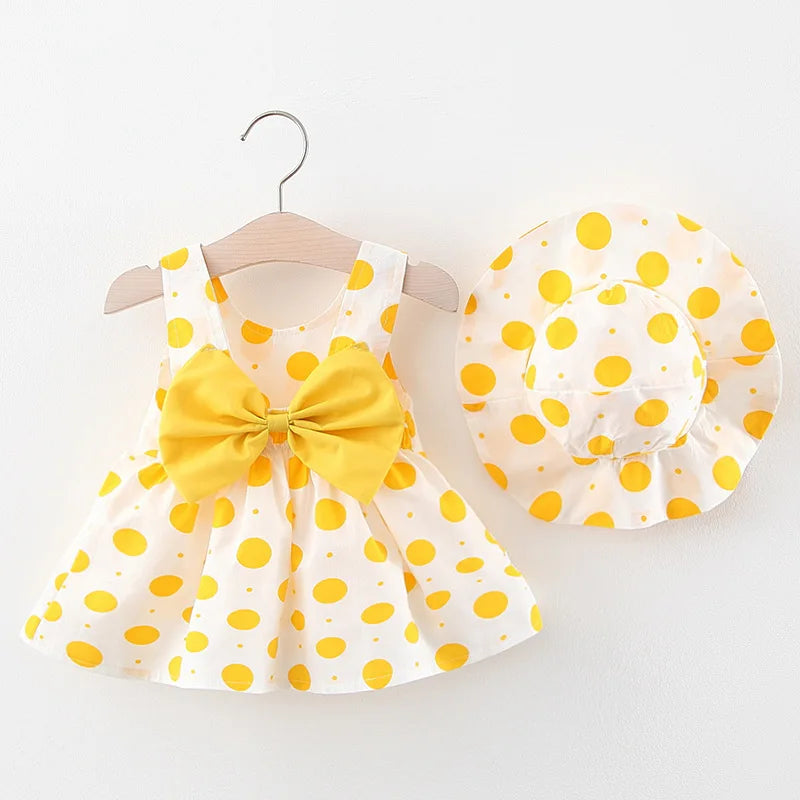 Infant Baby Girl Dress and Hat Set - 0-3M Cotton Dress