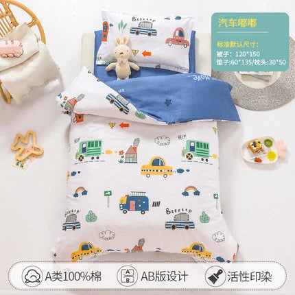 3Pcs Cotton Crib Bed Linen Set Includes Pillowcase, Bed Sheet, Duvet Cover Without Filler