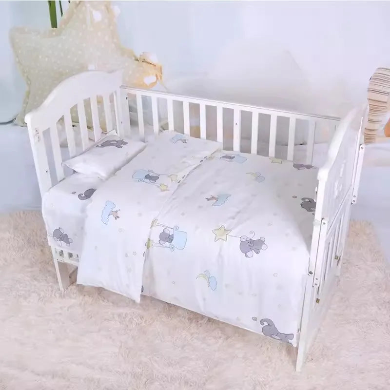 Cute Cartoon Baby Crib Bedding Set 3Pcs 100% Cotton Include Duvet Cover, Mattress Sheet, Pillowcase (Without Filler)