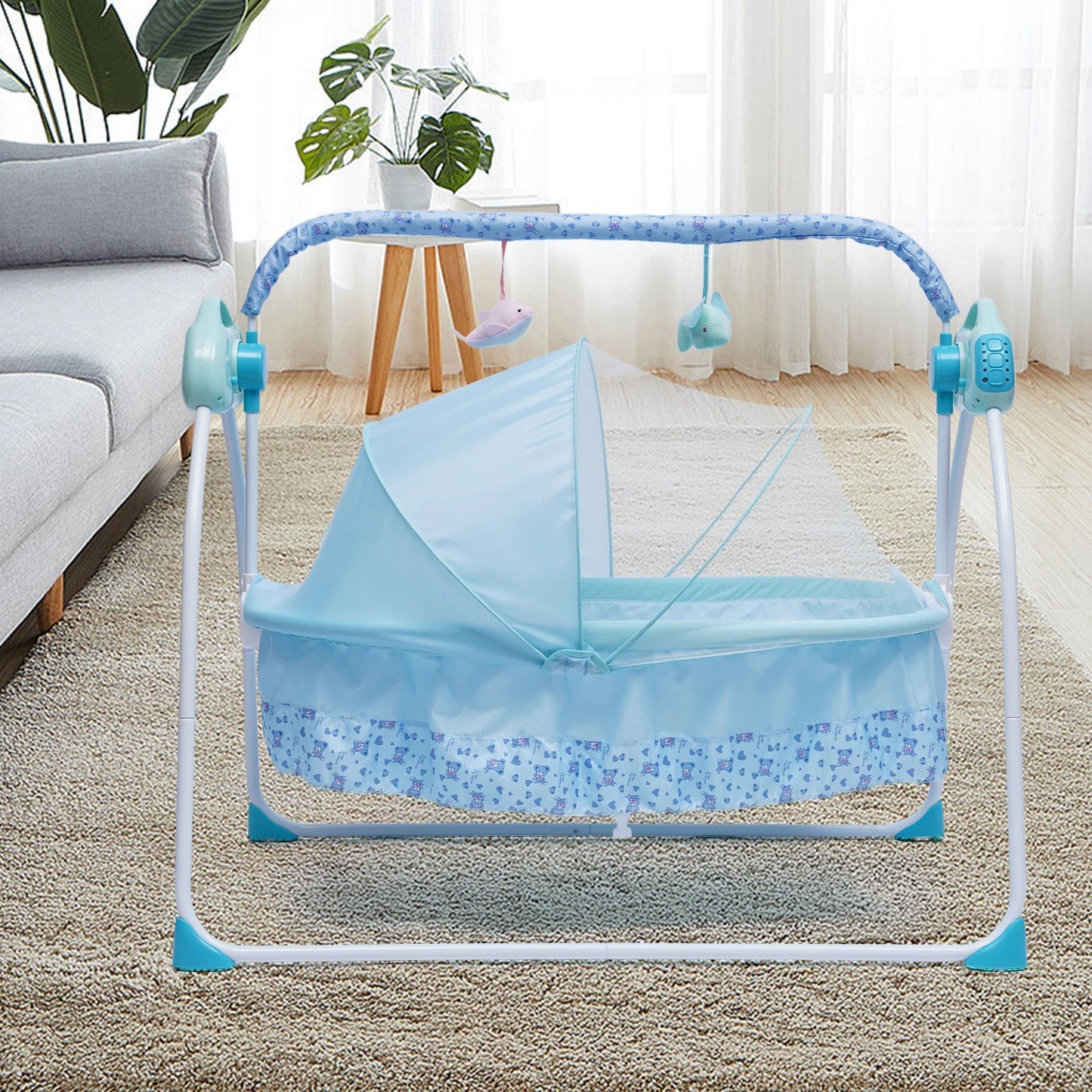 Automated Baby Swing (With Timer+Bluetooth Music+Mat+Pillow+Remote 5 Gears Adjustable)