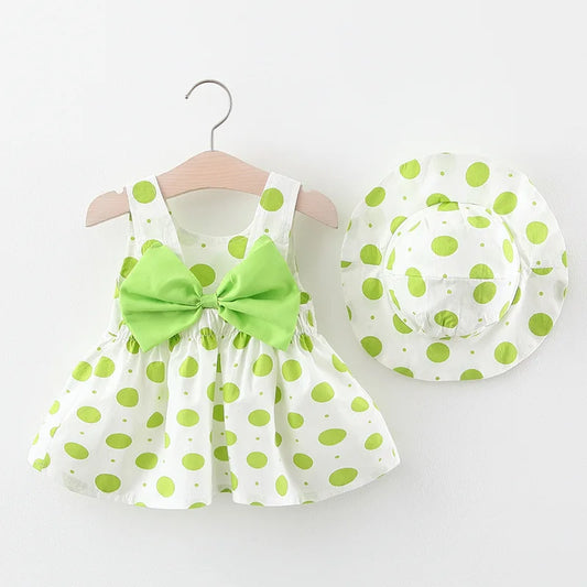 Infant Baby Girl Dress and Hat Set - 0-3M Cotton Dress