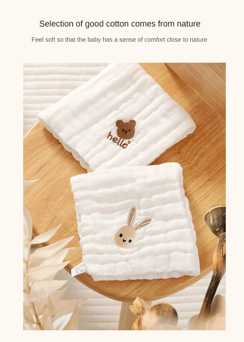 Cute Cartoon Embroidery Pure Cotton Baby Burp Towels