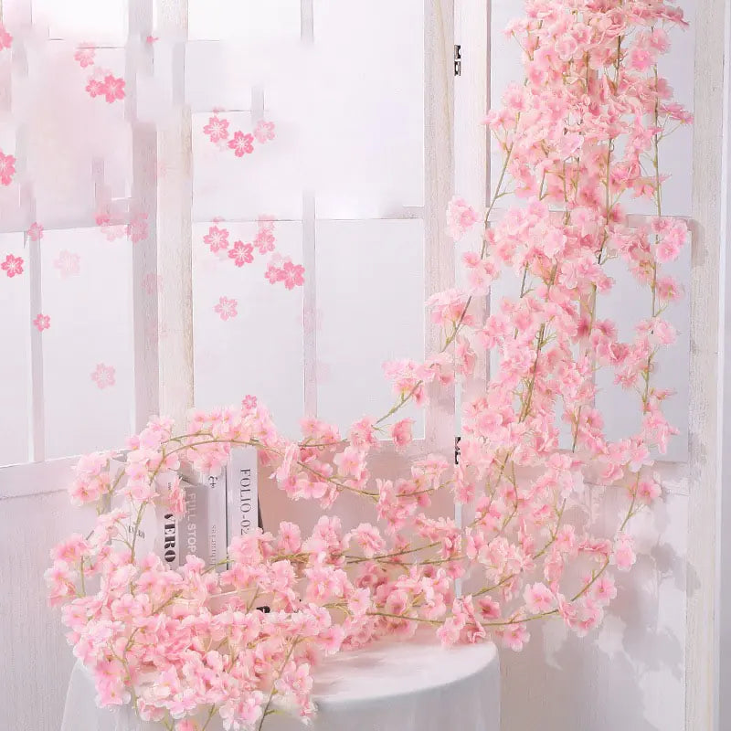 Artificial Cherry Blossom Rose Vine Wall Decor