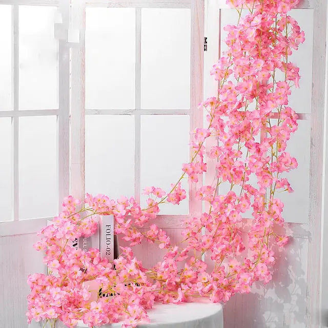 Artificial Cherry Blossom Rose Vine Wall Decor